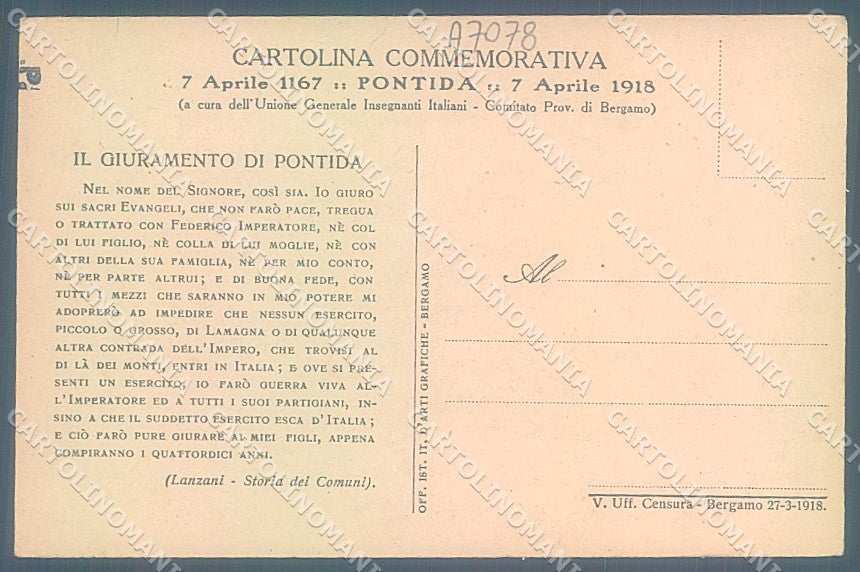 Bergamo Congresso Pontida 1167 Cassioli Alinari cartolina JK2687 – retro