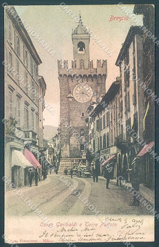 Brescia Città Torre Pallata Corso Garibaldi Fotocromo 1924 cartolina JK2706 – fronte