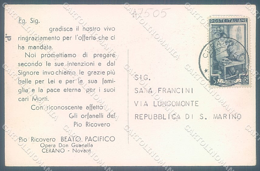 Novara Cerano Pio Ricovero Beato Pacifico cartolina JK2751 – retro