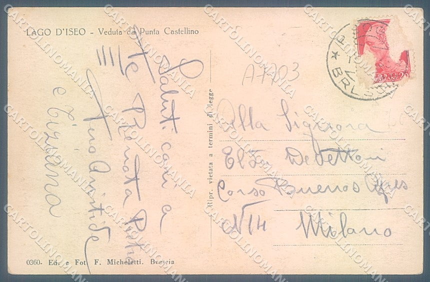 Brescia Gardone Riviera Lago Iseo Punta Castellino Foto cartolina JK2836 – retro