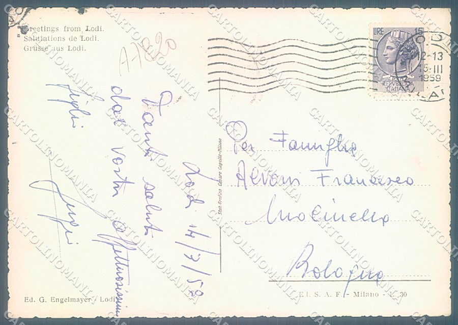 Lodi Città Chiesa San Francesco saluti da PIEGHINA Foto FG cartolina JK2896 – retro