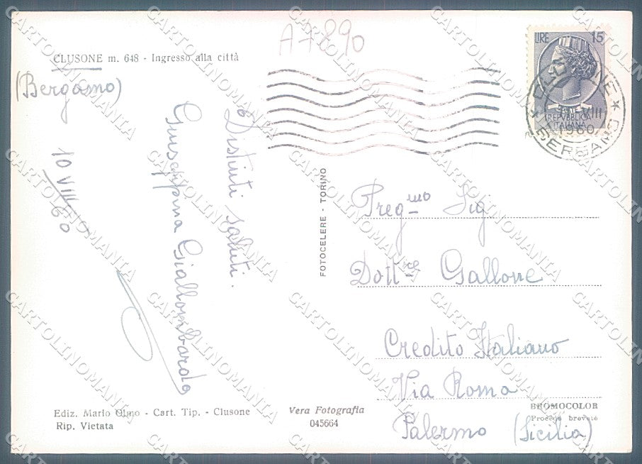 Bergamo Clusone Foto FG cartolina JK2925 – retro