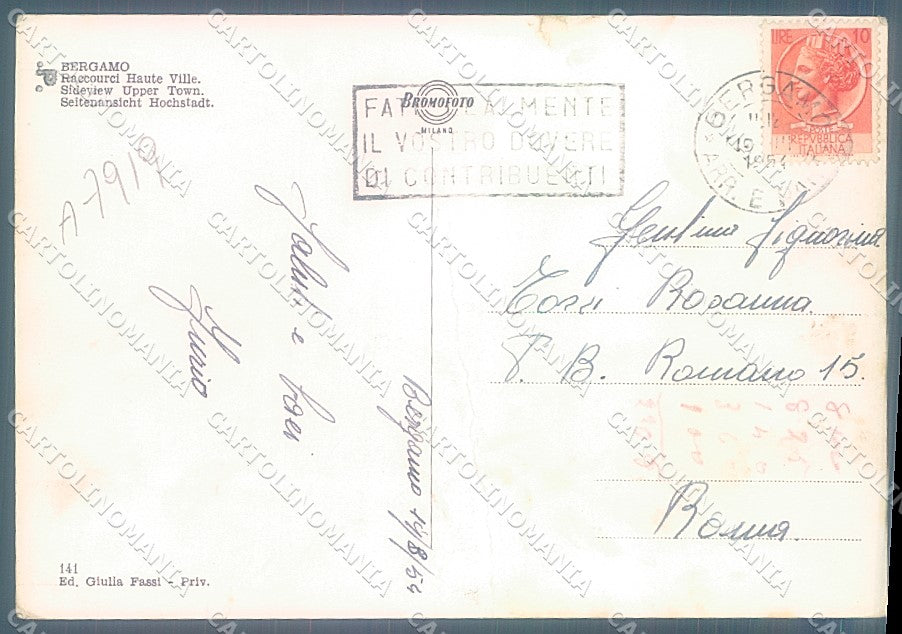 Bergamo Città PIEGATA Foto FG cartolina JK2943 – retro