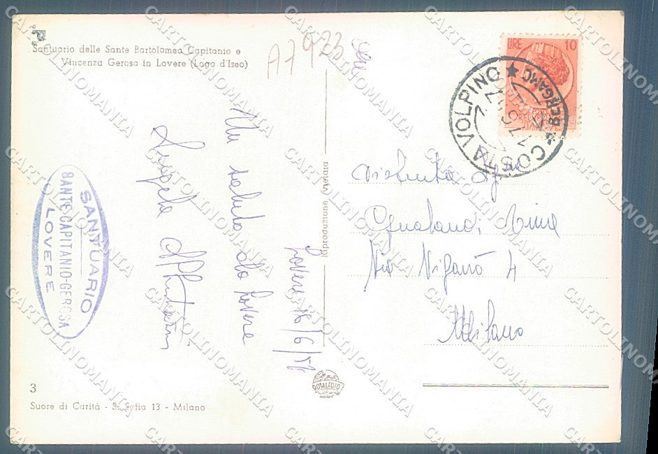 Lecco Lovere Santuario Foto FG cartolina JK2944 – retro