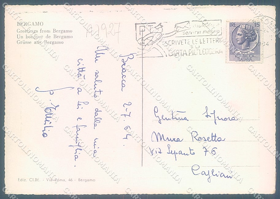 Bergamo Città Castello saluti da FG cartolina JK2945 – retro