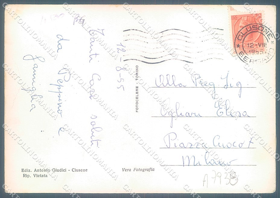 Bergamo Clusone Edelweiss Chiesa saluti da PIEGA Foto FG cartolina JK2952 – retro