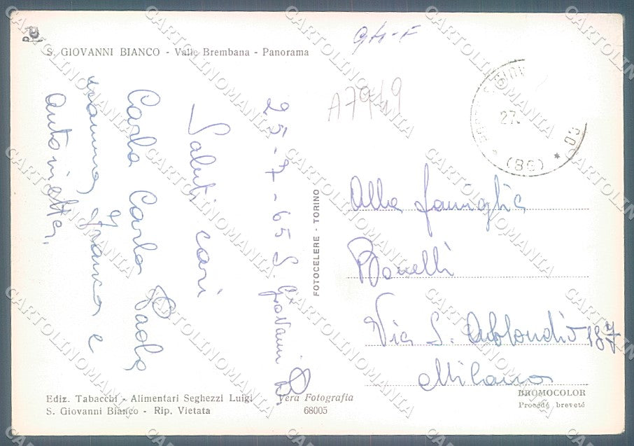Bergamo San Giovanni Bianco Foto FG cartolina JK2957 – retro