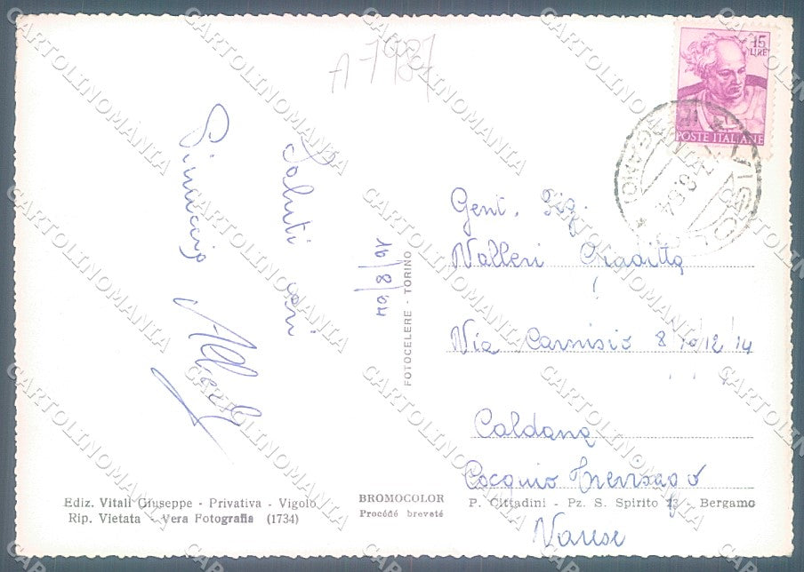 Bergamo Vigolo Foto FG cartolina JK2978 – retro