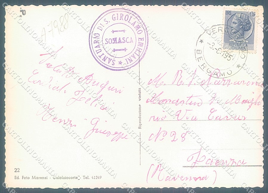 Bergamo Somasca Santuario San Girolamo Foto FG cartolina JK2979 – retro