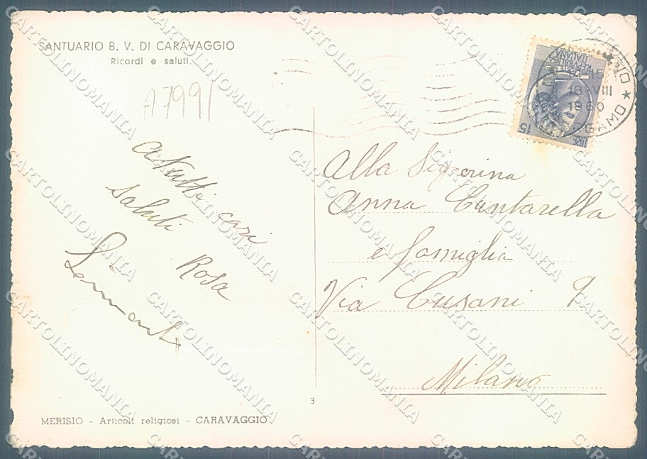 Bergamo Caravaggio Santuario PIEGA Foto FG cartolina JK2981 – retro