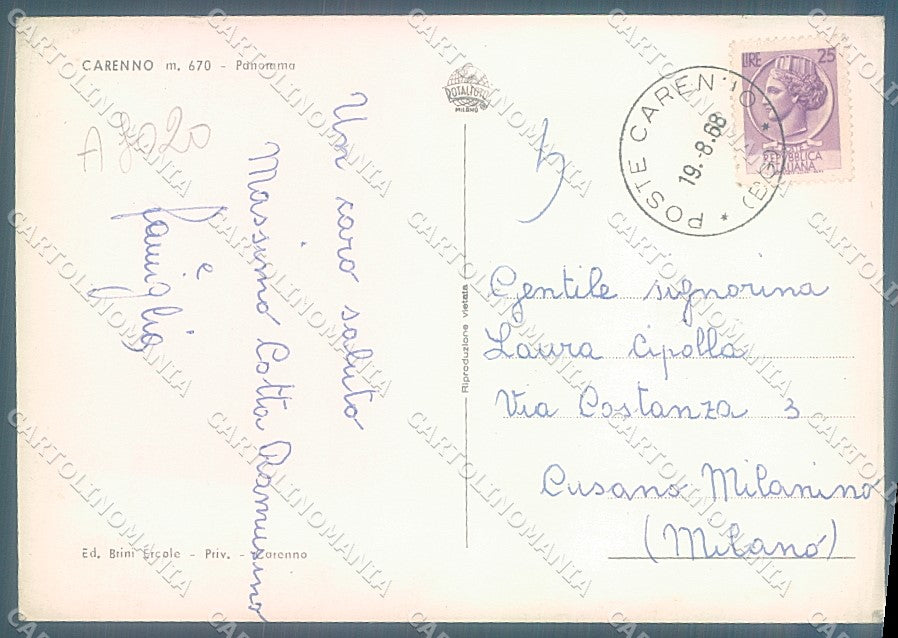 Lecco Carenno Foto FG cartolina JK2997 – retro