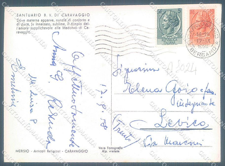 Bergamo Caravaggio Santuario Foto FG cartolina JK3000 – retro