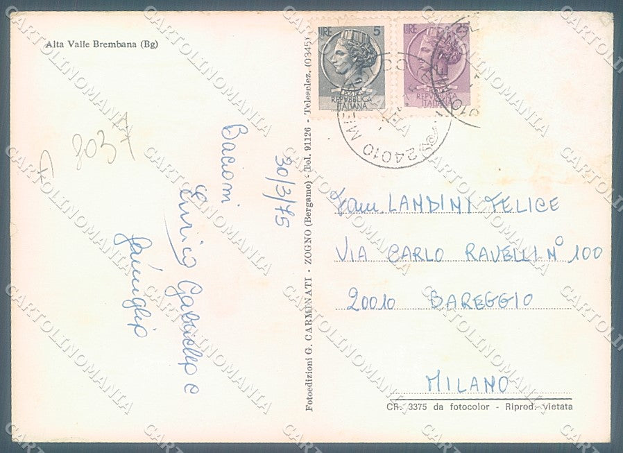 Bergamo Mezzoldo saluti da PIEGHE Foto FG cartolina JK3005 – retro