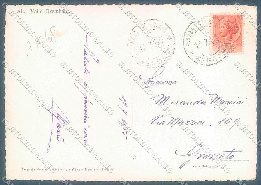 Bergamo Laghi Gemelli Foto FG cartolina JK3011 – retro