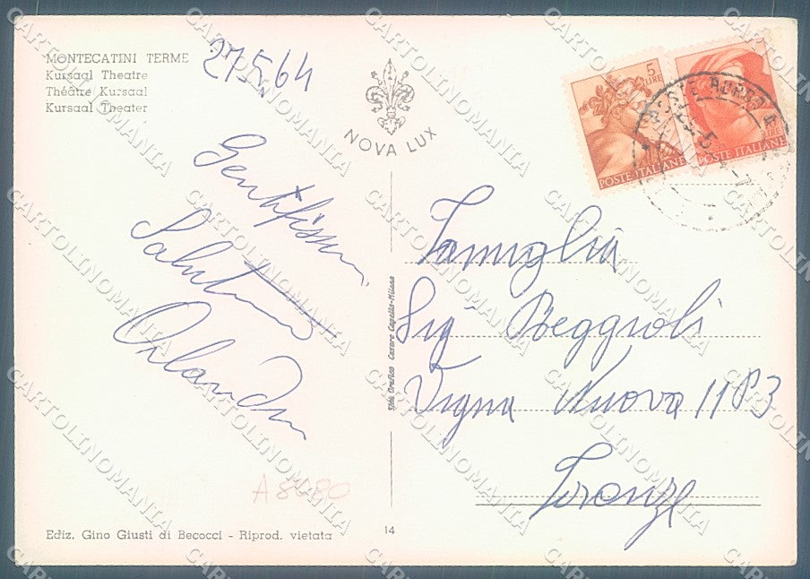 Pistoia Montecatini Terme Teatro Kursaal Foto FG cartolina JK3026 – retro