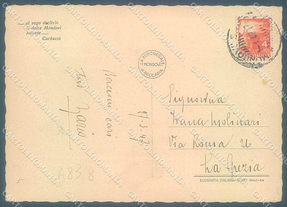 Cuneo Mondovì Monviso Carducci PIEGA FG cartolina JK3127 – retro