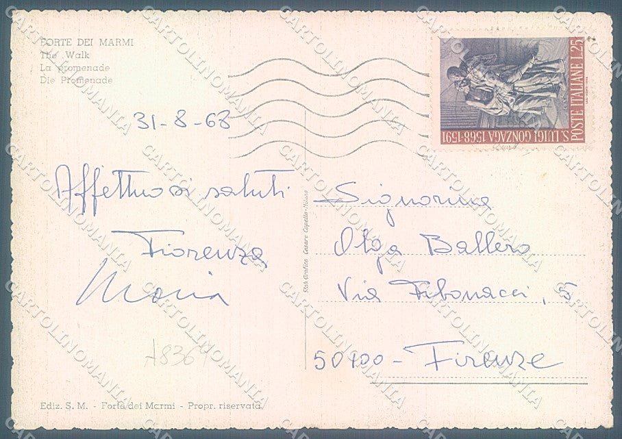 Lucca Forte dei Marmi Passeggiata Bar FG cartolina JK3159 – retro