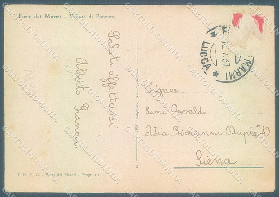 Lucca Forte dei Marmi Spiaggia PIEGA ANGOLO FG cartolina JK3170 – retro