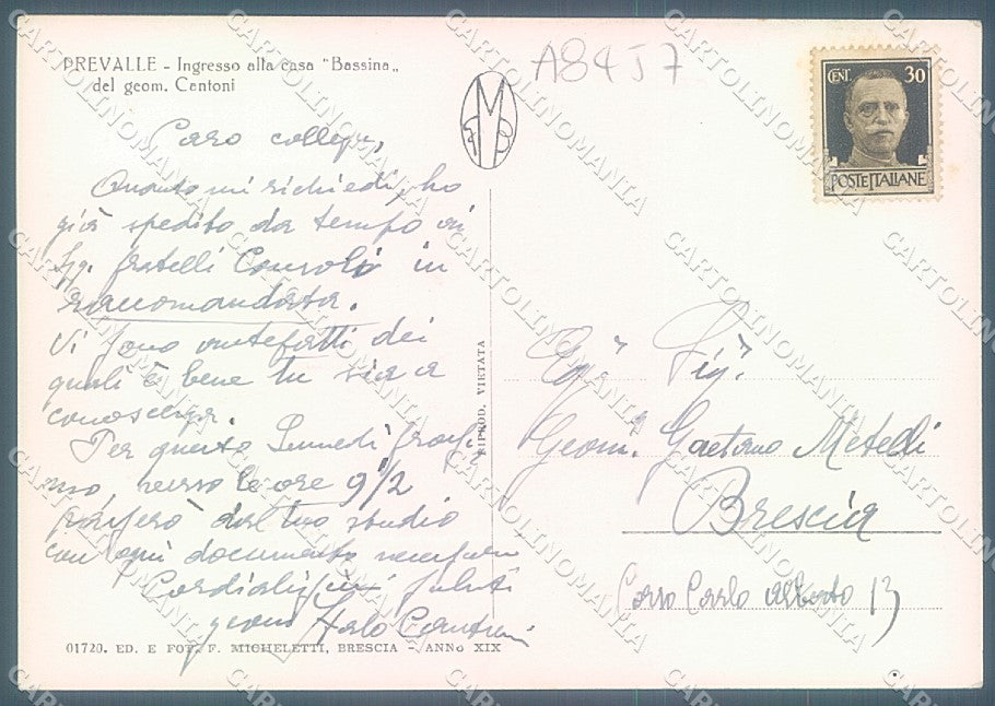 Brescia Prevalle Foto FG cartolina JK3199 – retro