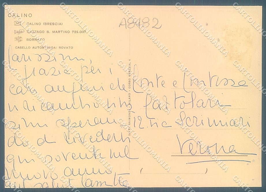 Brescia Calino PIEGA ANGOLO FORI FG cartolina JK3208 – retro
