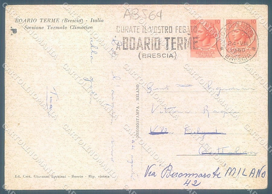 Brescia Boario Terme Ponte Montecchio FG cartolina JK3243 – retro