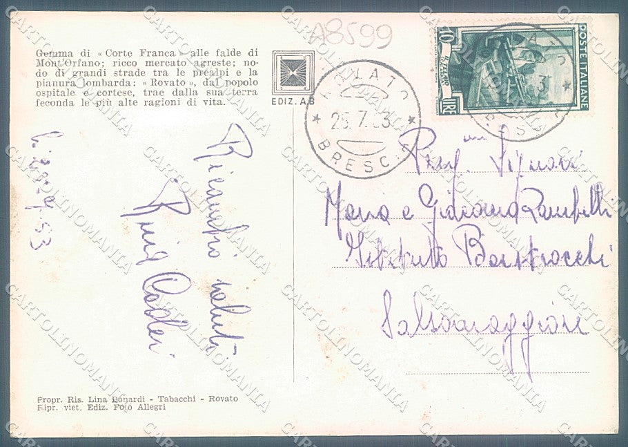 Brescia Rovato Chiesa PIEGATA Foto FG cartolina JK3259 – retro