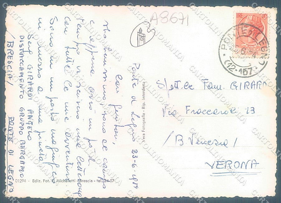 Brescia Passo del Tonale Monumento Ossario Foto FG cartolina JK3283 – retro