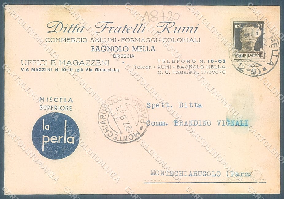 Brescia Bagnolo Mella Ditta F.lli Rumi commerciale FG cartolina JK3304 – retro