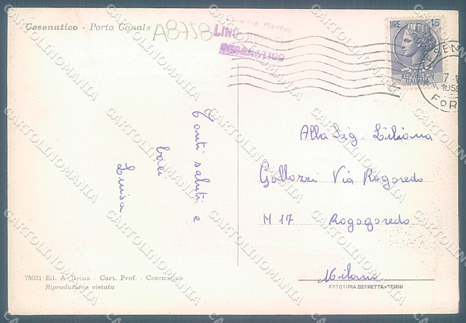 Forlì Cesenatico Porto Canale FG cartolina JK3326 – retro