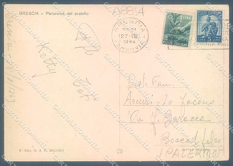 Brescia Città Castello PIEGHINE FG cartolina JK3372 – retro