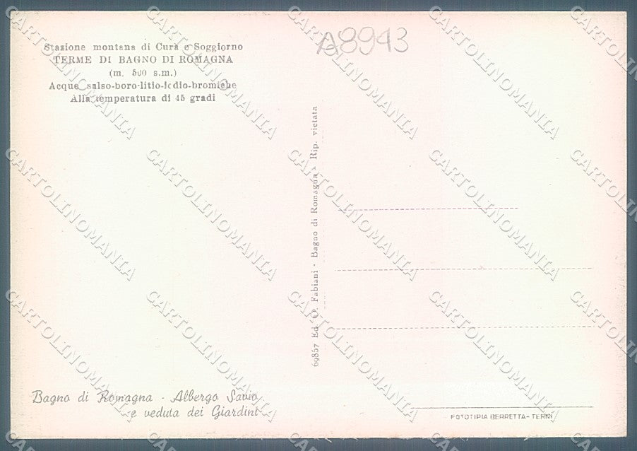 Forlì Bagno di Romagna Albergo Ristorante Savio FG cartolina JK3430 – retro