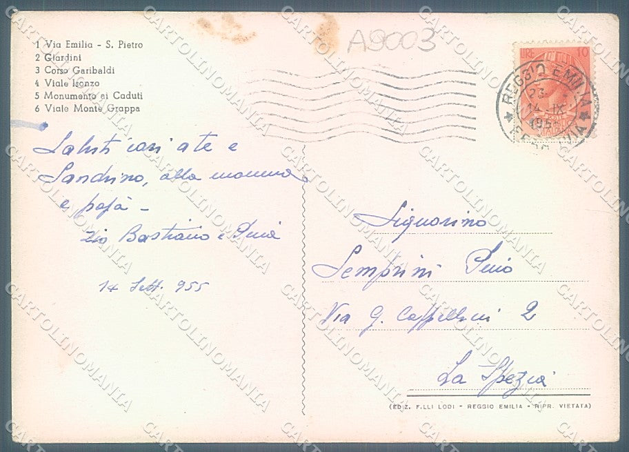 Reggio Emilia Città Monumento ai Caduti Chiesa STRAPPINO FG cartolina JK3454 – retro