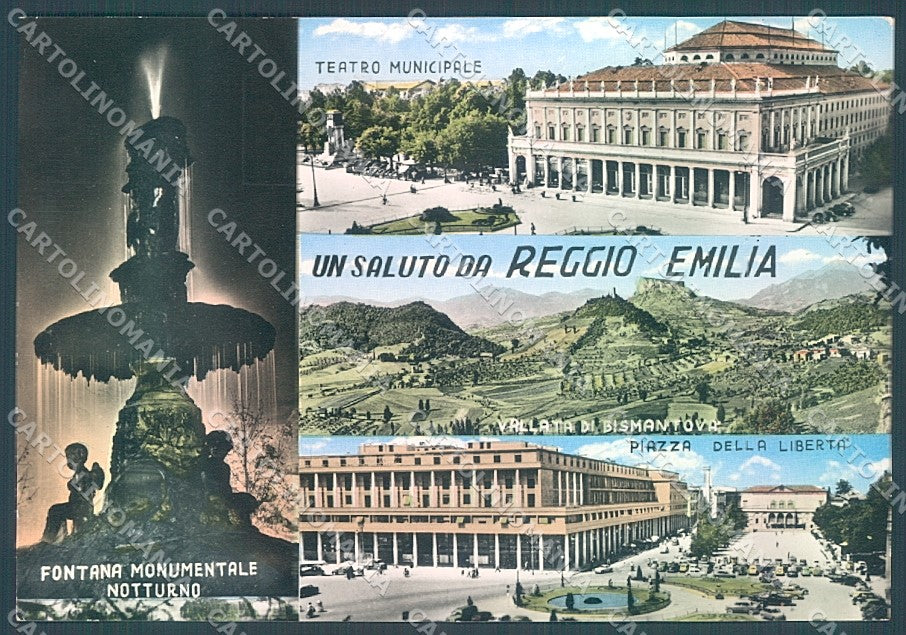 Reggio Emilia Città Teatro Piazza Libertà saluto da Foto FG cartolina JK3461 – fronte