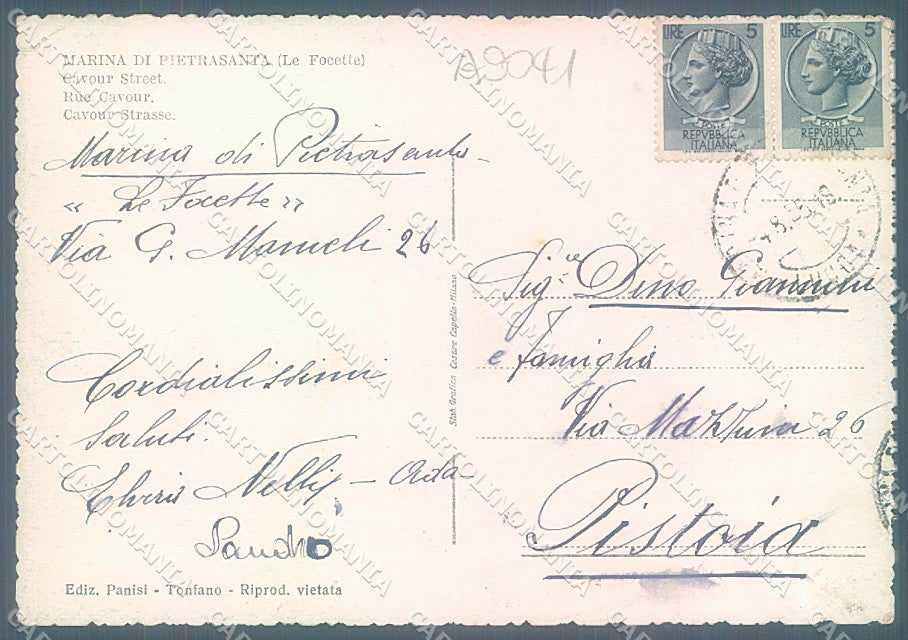 Lucca Pietrasanta Marina Le Focette Via Cavour PIEGA ANGOLO FG cartolina JK3464 – retro