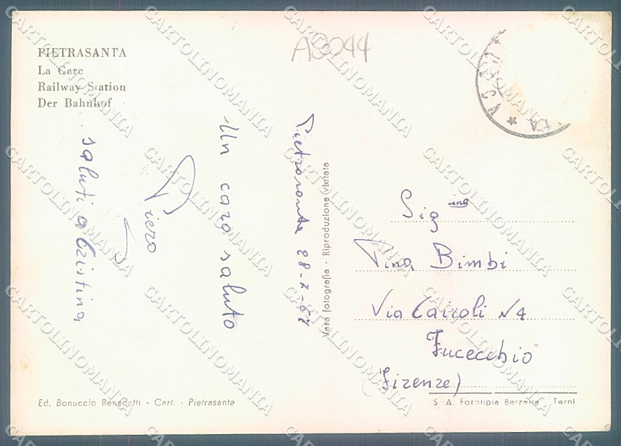 Lucca Pietrasanta Stazione Foto FG cartolina JK3467 – retro