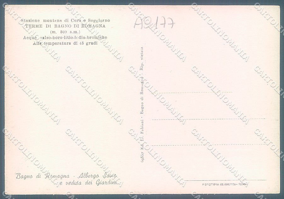 Forlì Bagno di Romagna Terme Albergo Savio ABRASA FG cartolina JK3529 – retro