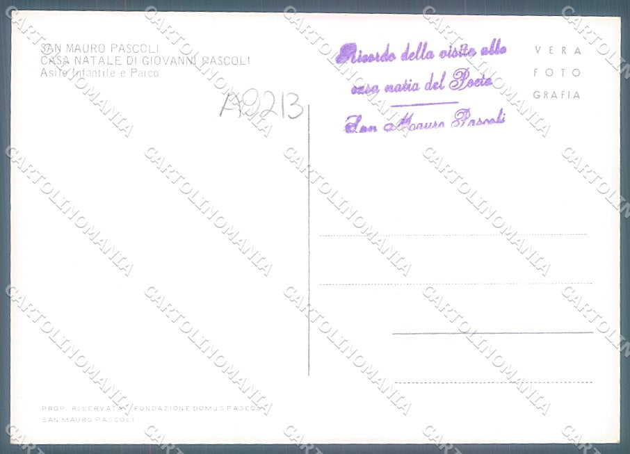 Forlì S. Mauro Pascoli Casa del Poeta Foto FG cartolina JK3548 – retro