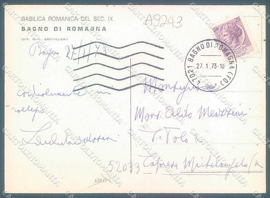 Forlì Bagno di Romagna Basilica Romanica Breviglieri FG cartolina JK3568 – retro