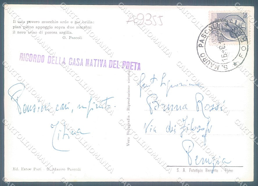 Forlì S. Mauro Pascoli Casa del Poeta Foto FG cartolina JK3622 – retro