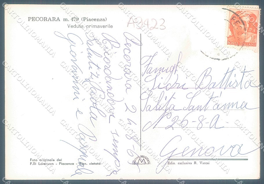 Piacenza Pecorara Foto FG cartolina JK3647 – retro