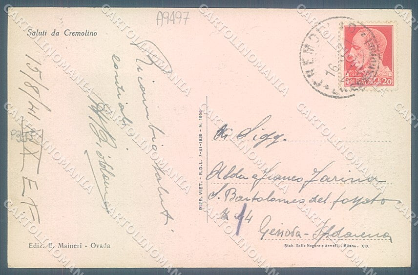 Alessandria Cremolino cartolina JK3687 – retro