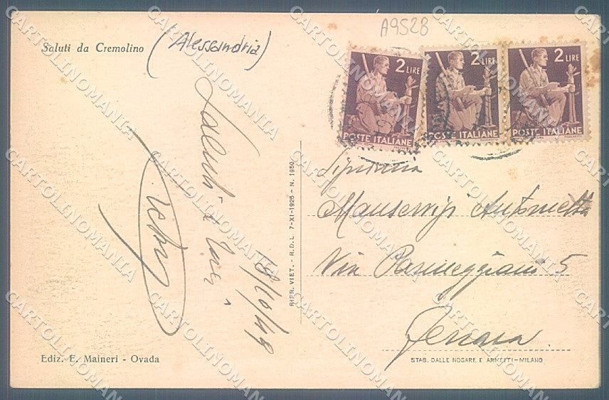 Alessandria Cremolino cartolina JK3706 – retro