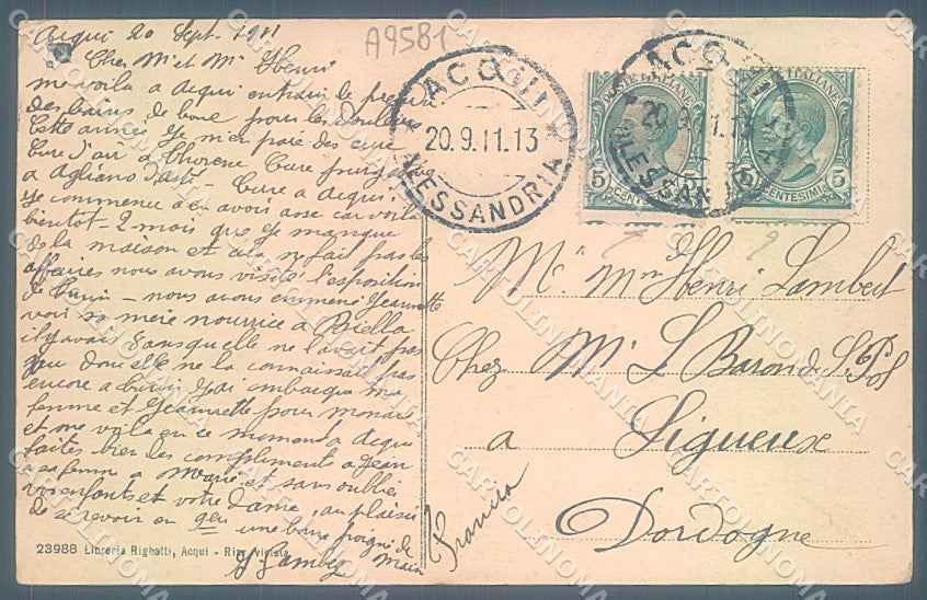 Alessandria Acqui Terme PIEGA ANGOLO SCOLLATA cartolina JK3740 – retro