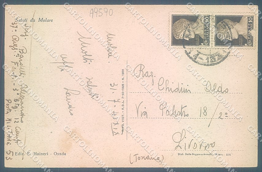 Alessandria Molare Castello Chiesa cartolina JK3745 – retro