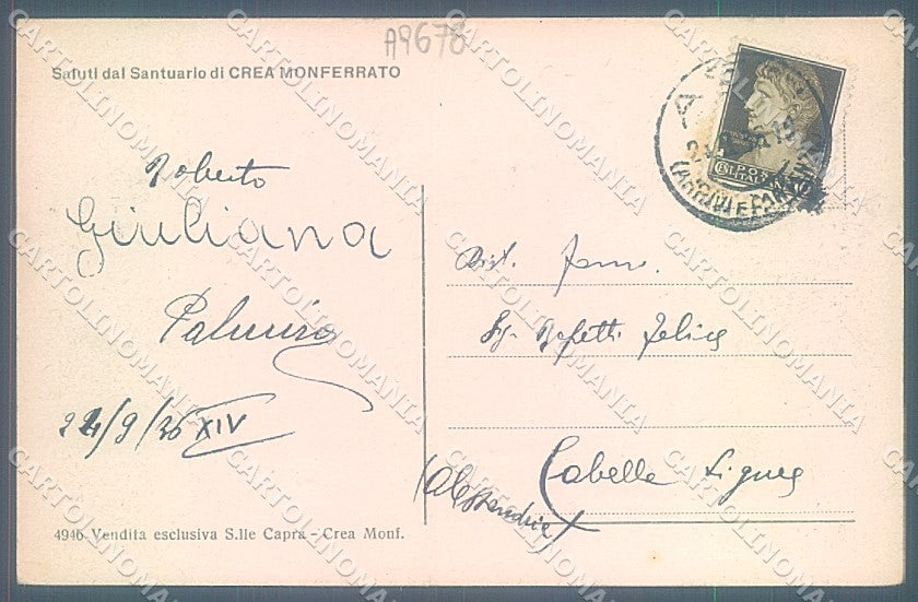 Alessandria Crea Monferrato Santuario cartolina JK3805 – retro
