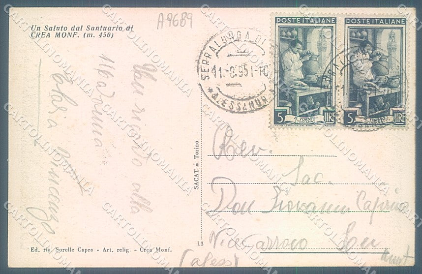 Alessandria Crea Monferrato Santuario cartolina JK3814 – retro