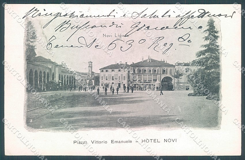 Alessandria Novi Ligure Hotel Piazza Vittorio Emanuele cartolina JK3825 – fronte
