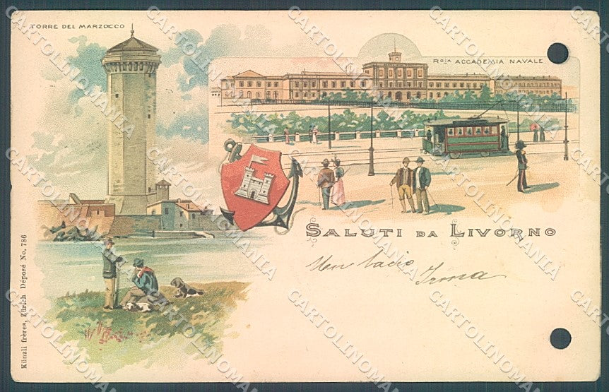 Livorno Città Accademia Navale Tram saluti da FORI ARCHIVIO cartolina JK3928 – fronte