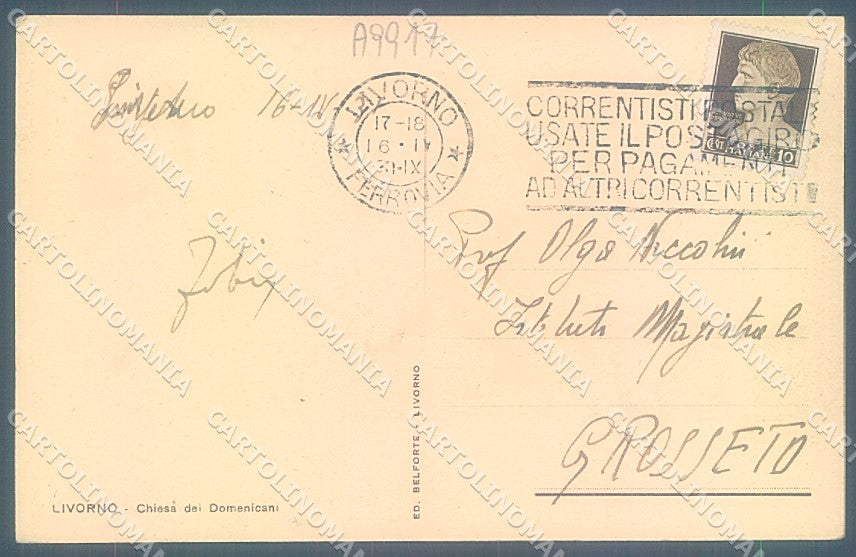 Livorno Città Romanetti Chiesa Domenicani Illustrata cartolina JK3933 – retro