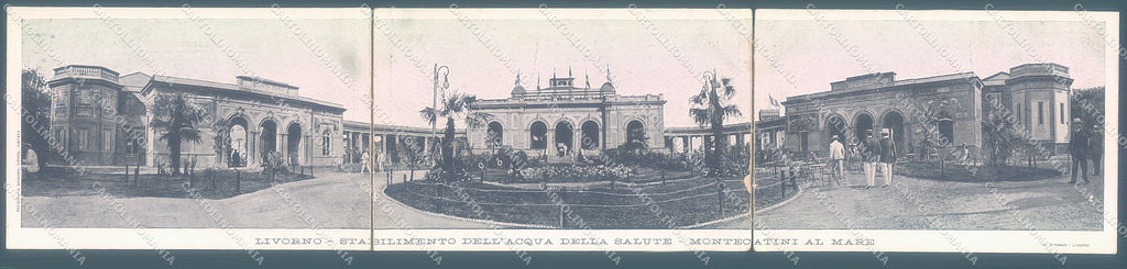 Livorno Città Stabilimento Acque Panoramica tripla cartolina JK3943 – retro